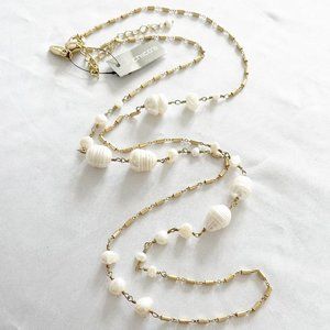 NEW Chico's Gold and Mother of Pearl Long Necklace